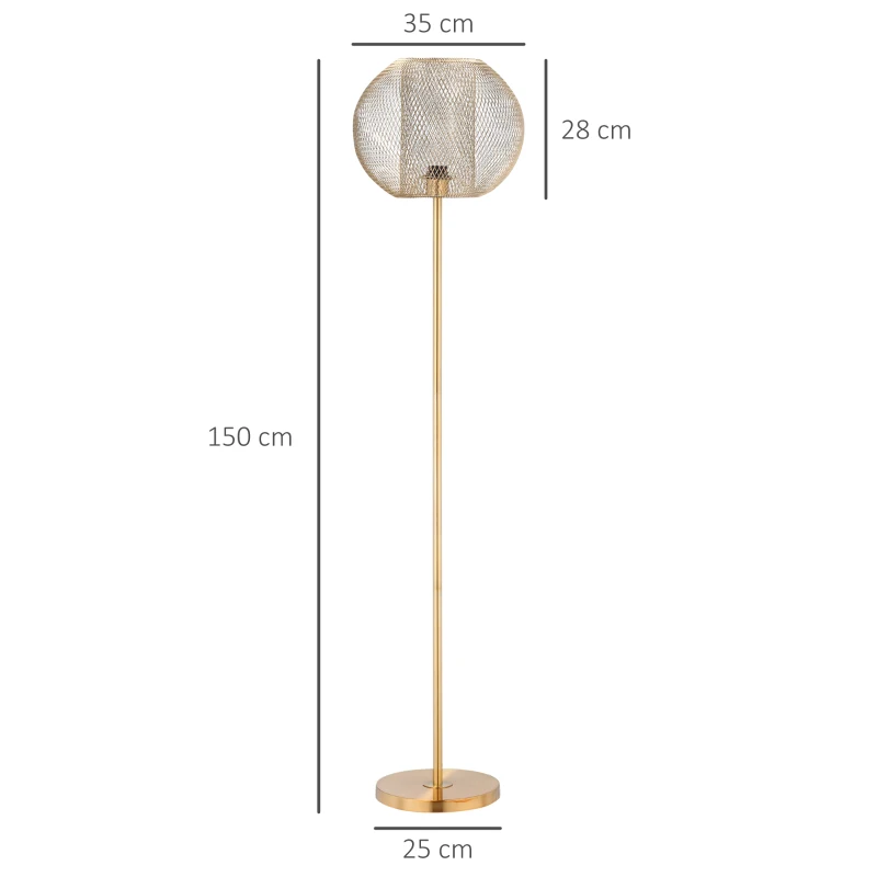 HOMCOM Stehlampe Wohnzimmer Stehleuchte 40W Standleuchte mit E27 Fassung Metallgitter Schirm Schlafzimmer Vintage Gold 35 x 150 cm