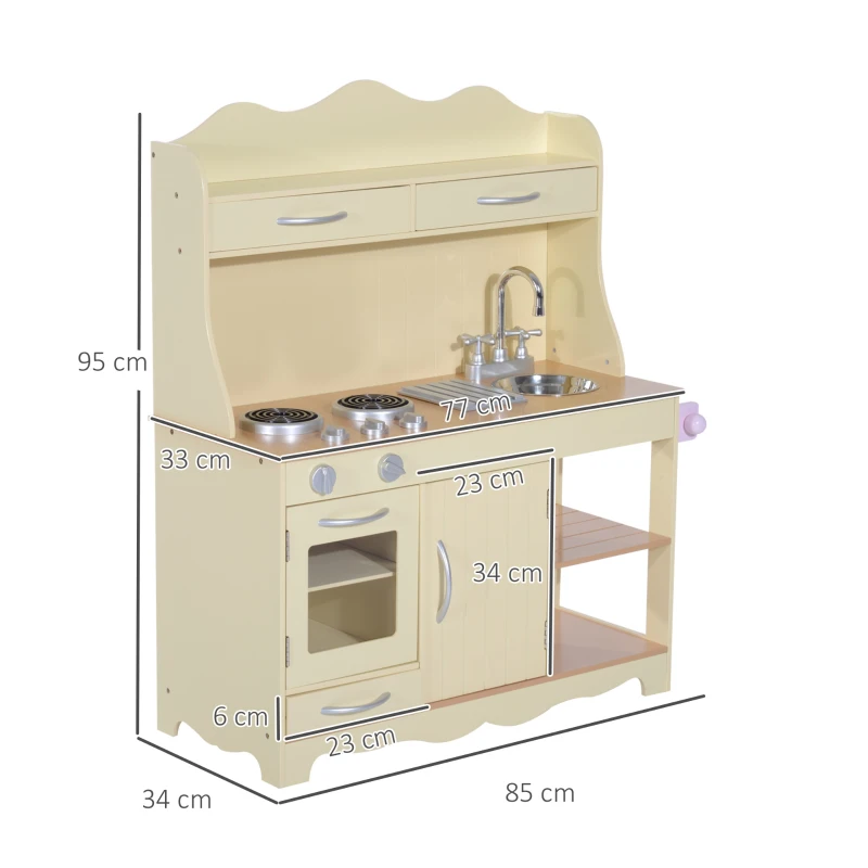 HOMCOM Cuisine pour enfants en bois jeu jouet d'imitation grand réalisme multi-équipement jaune pâle