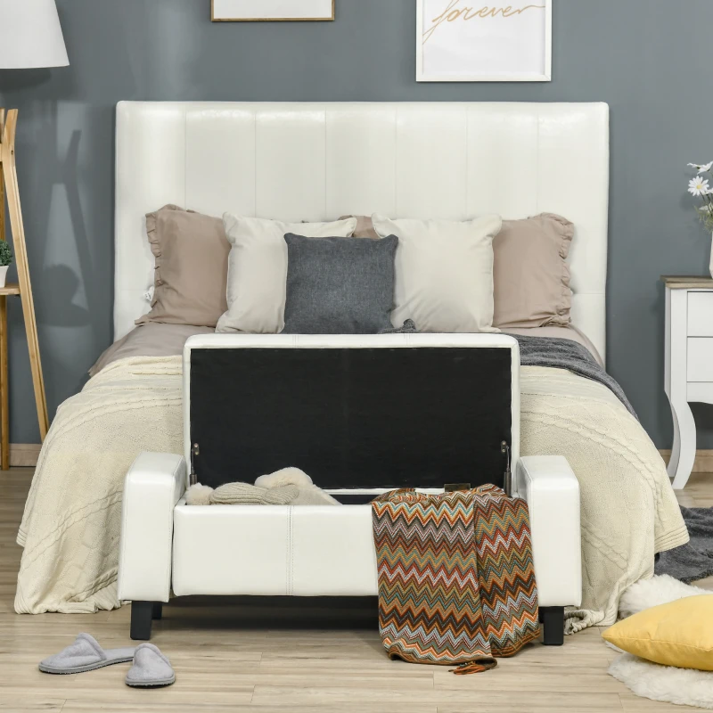HOMCOM White Storage Bench, PU leather, for Living room Bedroom,106L x 40W x 40H cm-White