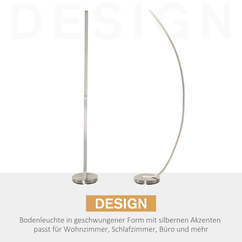 HOMCOM LED Stehlampe in Kurvenform, Stehleuchte, Standleuchte, 3000 K Farbtemperatur, Aluminium, 50 x 23 x 149 cm