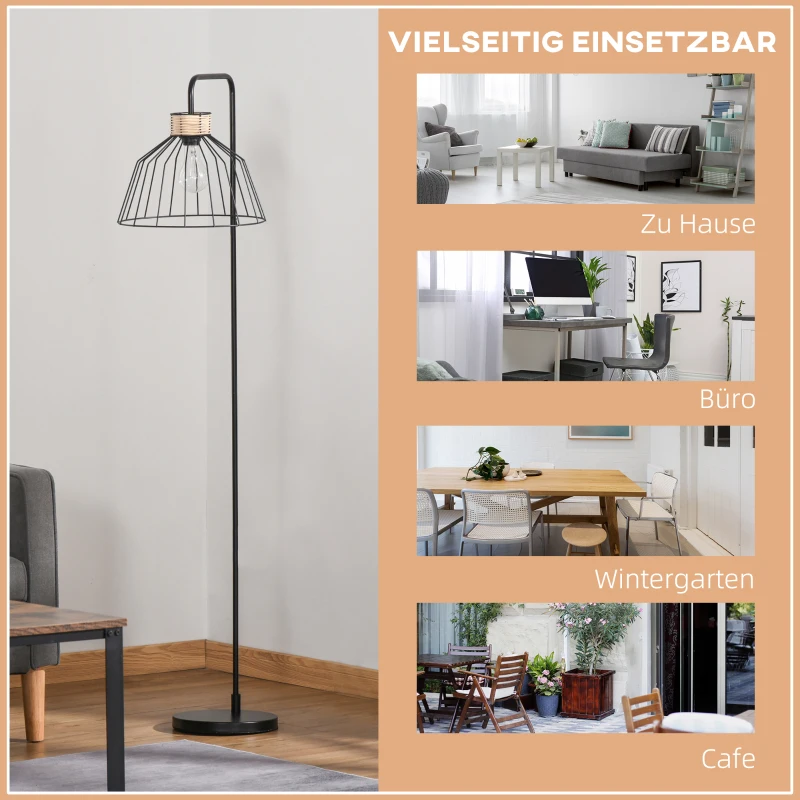 Lampa podłogowa Homcom, retro design, gniazdo, E27, 40 W, metalowa szczura, czarna