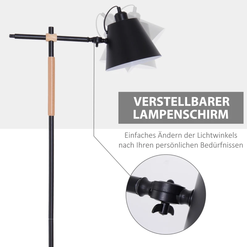 HOMCOM® LAMPA STOJĄCA REGULOWANA LAMPA PODŁOGOWA 40 W metal + drewno czarna