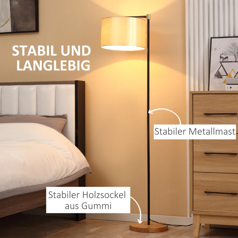 HOMCOM Stehlampe Wohnzimmer Stehleuchte 40W moderne Standleuchte mit E27 Fassung Stoffschirm für Schlafzimmer Büro elegant Gold+Schwarz 48 x 32 x 152 cm