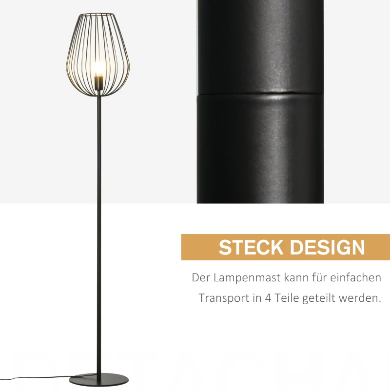 HOMCOM Stehleuchte Retro Industriestil mit Metallgitter Käfig Lampenschirm & Stehmetallsockel für Wohnzimmer Schlafzimmer Büro Metall Ø27,5 x 159H cm