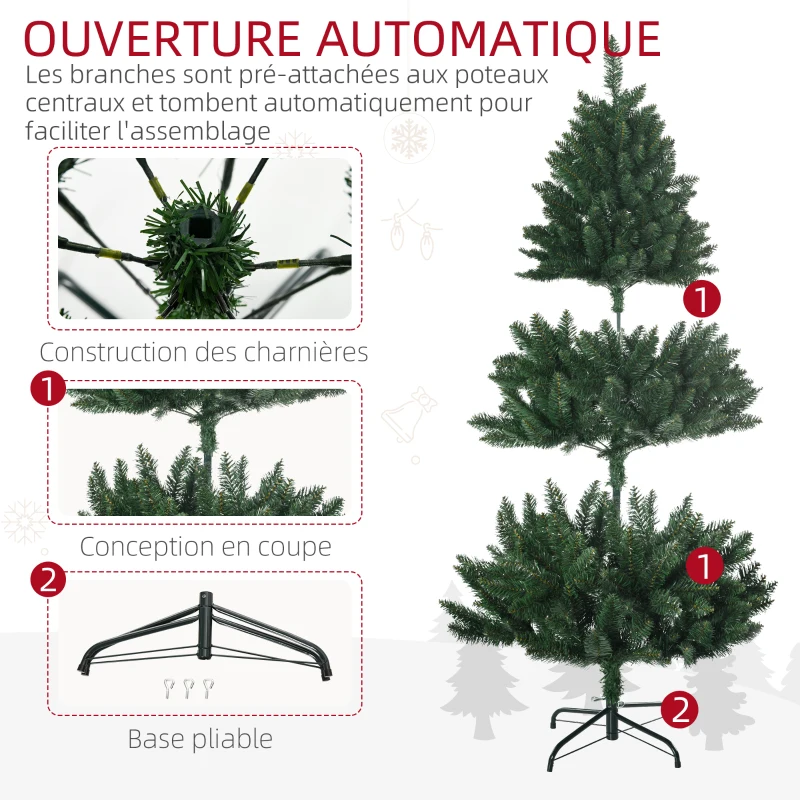 HOMCOM Sapin de Noël artificiel 305 branches avec pied croix acier amovible Ø 85 x 120H cm vert