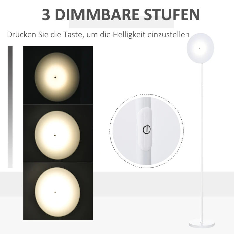 HOMCOM vloerlamp met LED 90 graden verstelbaar afneembare lichtmast lamp metaal acryl wit Ø28 x 171,5 cm