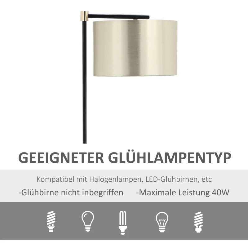 HOMCOM Stehlampe Wohnzimmer Stehleuchte 40W moderne Standleuchte mit E27 Fassung Stoffschirm für Schlafzimmer Büro elegant Gold+Schwarz 48 x 32 x 152 cm