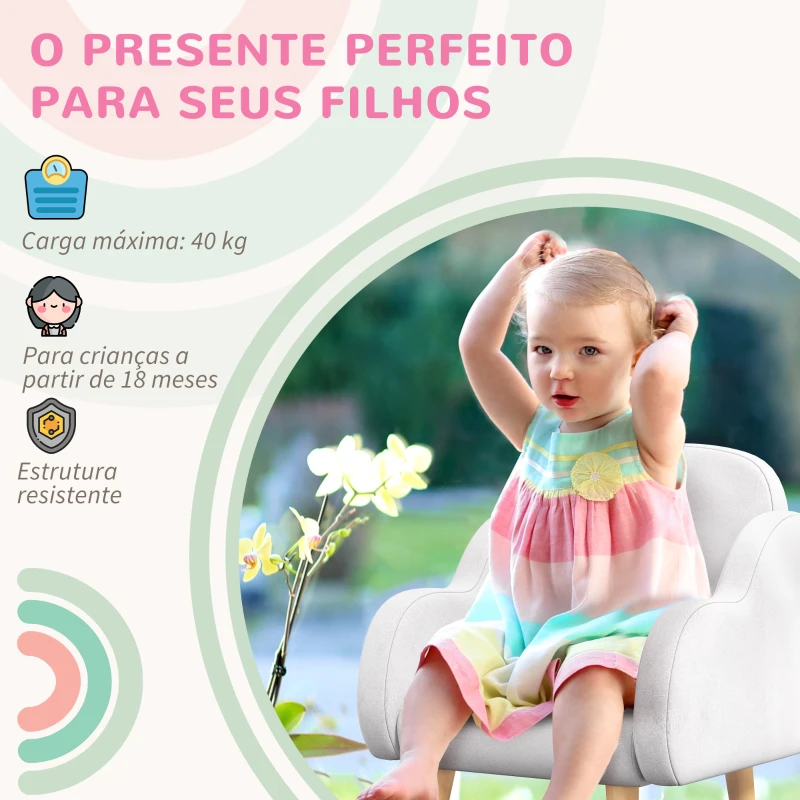 ZONEKIZ Poltrona para Crianças em Forma de Nuvem com Tato Suave para Crianças de 1,5-5 Anos Carga Máxima 40 kg 46x51x55 cm Branco