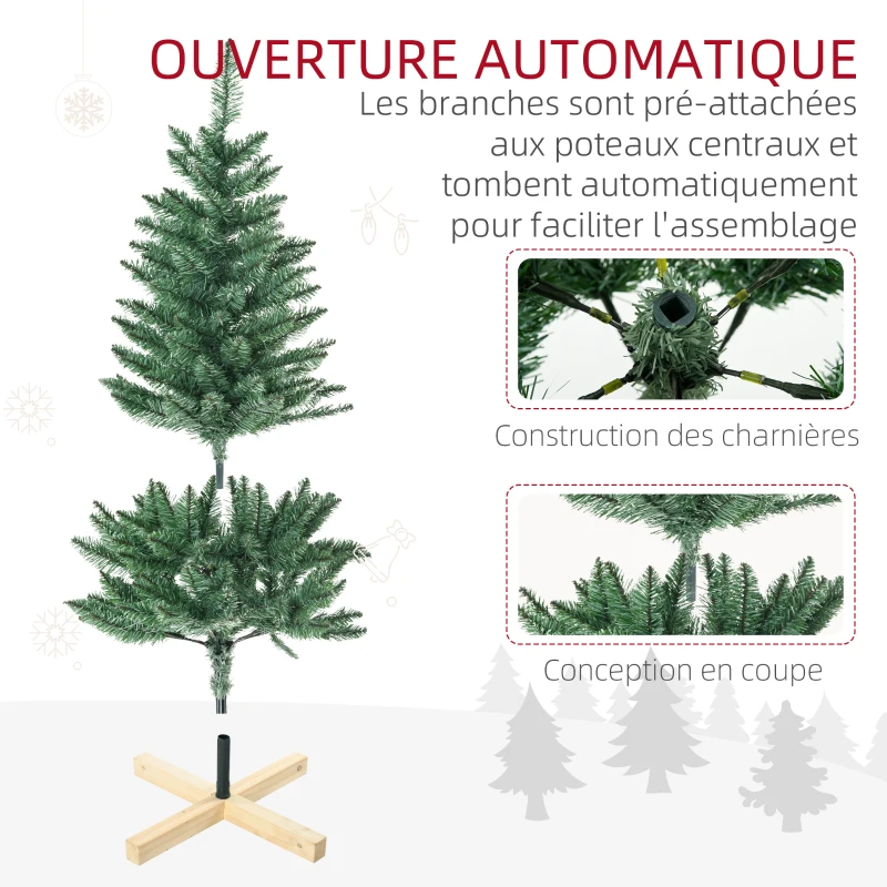 HOMCOM Sapin de Noël artificiel 200 branches avec pied croix en bois amovible - Ø 62 x 120H cm - vert