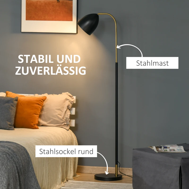 HOMCOM Bogenlampe Stehlampe Wohnzimmer Schirm verstellbar Stehleuchte 40W moderne Bogenleuchte mit E27 Fassung Schirm für Schlafzimmer Büro Metall Schwarz 43 x 28 x 160 cm