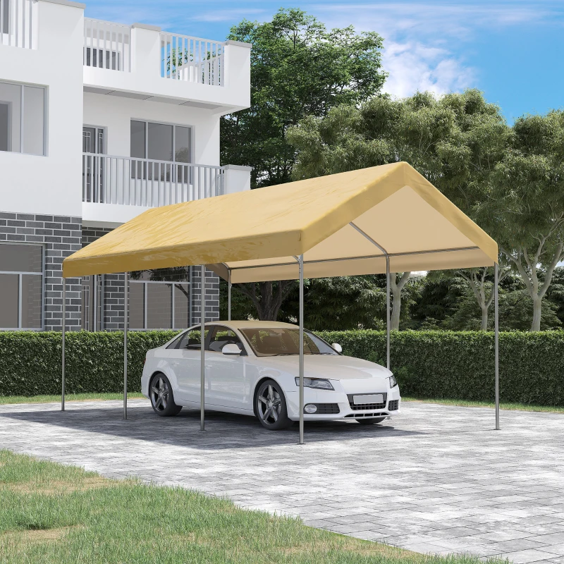 Outsunny Tendone da Giardino ad Altezza Regolabile in Acciaio e PE per Auto Piccole e Medie, 600x295x265-310 cm, Beige
