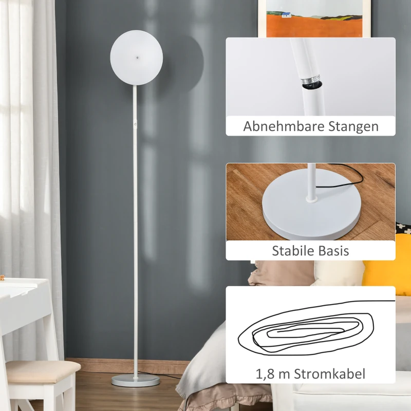 HOMCOM vloerlamp met LED 90 graden verstelbaar afneembare lichtmast lamp metaal acryl wit Ø28 x 171,5 cm