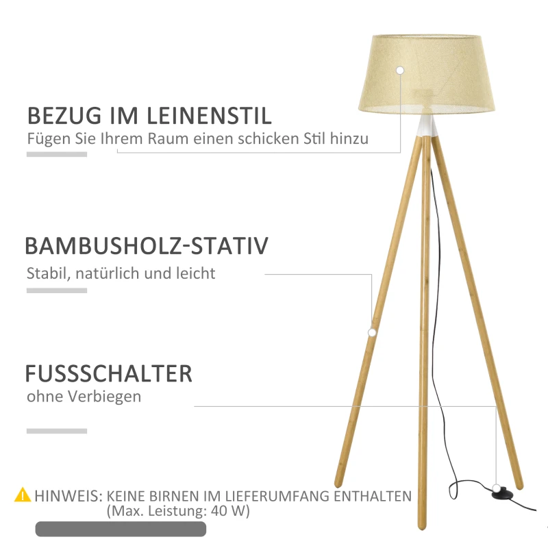 HOMCOM Stehlampe Stehleuchte Standleuchte mit Bambus Holz-Stativ modern künstlerisch für das Wohnzimmer Schlafzimmer PVC ABS 67x 67 x 154 cm