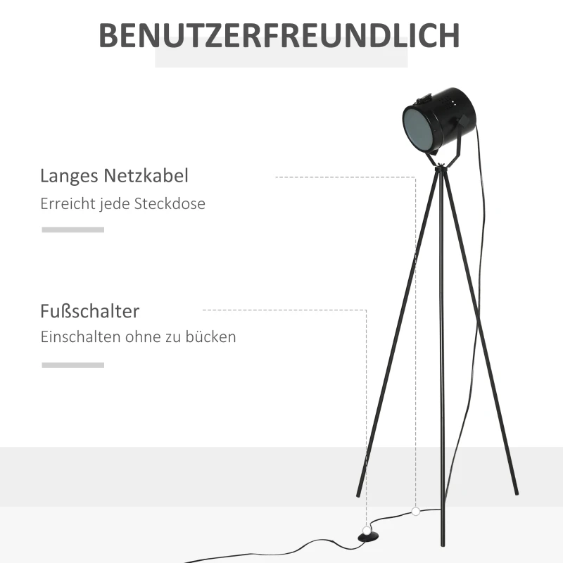 HOMCOM Stehlampe Industriedesign Stativ Standleuchte Metall Schwarz