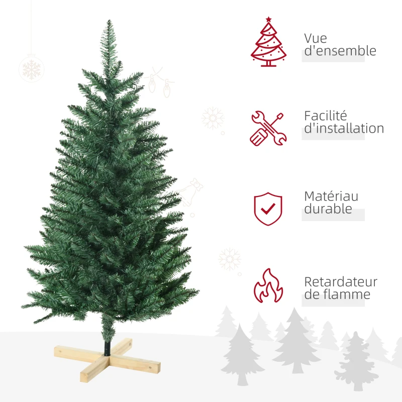 HOMCOM Sapin de Noël artificiel 200 branches avec pied croix en bois amovible - Ø 62 x 120H cm - vert