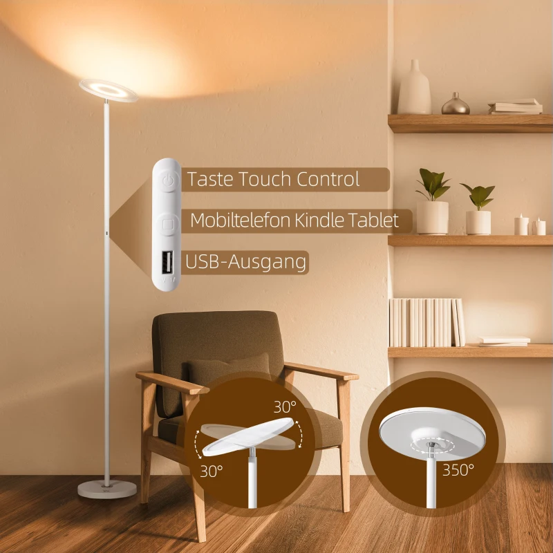 HOMCOM Stehleuchte, Deckenfluter, smarte Steuerung per App oder Sprache, viele Farben, Stahl, 25 x 25 x 168cm
