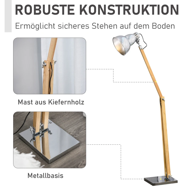 HOMCOM Lampa podłogowa lampa stojąca z regulacją wysokości regulowany klosz E27 lite drewno