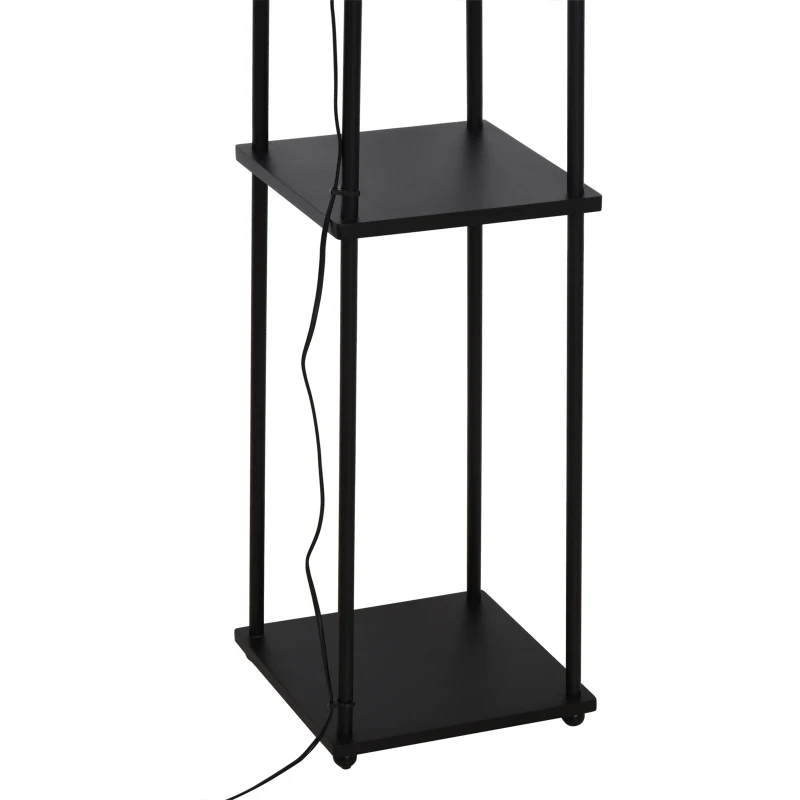 HOMCOM Stehlampe mit Regal Standleuchte Lampe Sockel E27 Polyester Stahl MDF Schwarz+Cremeweiß 34,5 x 34,5 x 150 cm