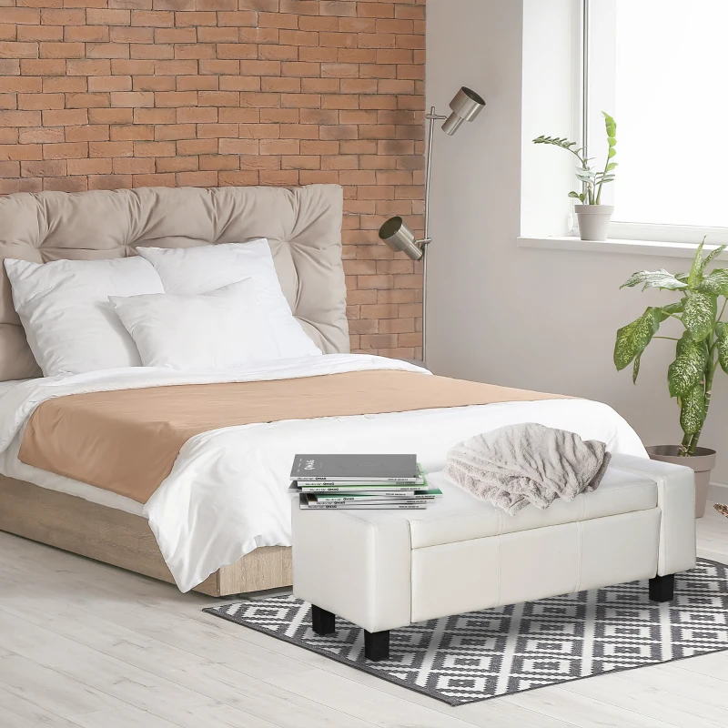 HOMCOM White Storage Bench, PU leather, for Living room Bedroom,106L x 40W x 40H cm-White