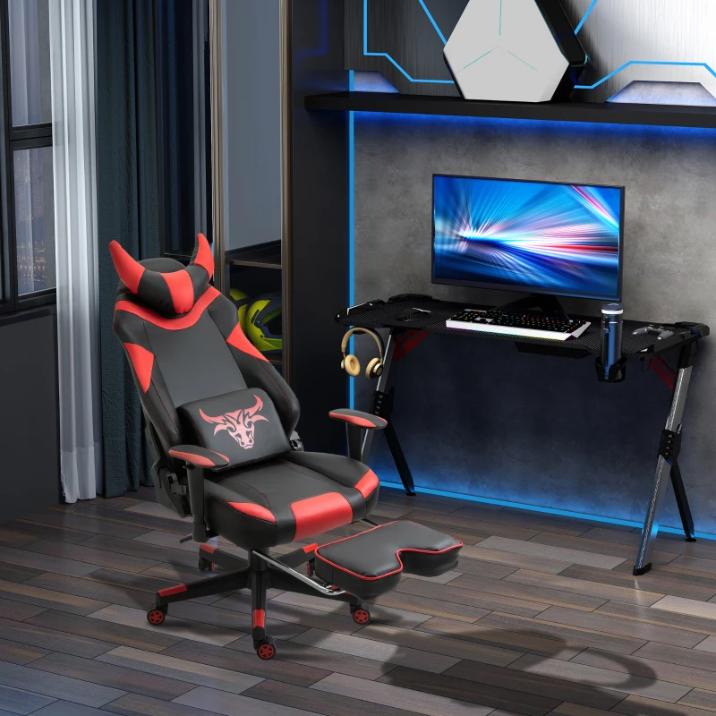 Vinsetto High-Back Gaming Chair, Racing Style Gamer Chair, Faux Leather Computer Chair with Footrest, Wheels, Red
