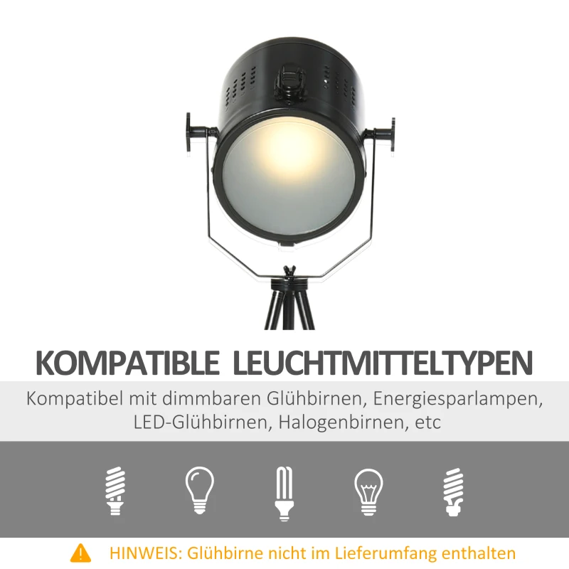 HOMCOM Stehlampe Industriedesign Stativ Standleuchte Metall Schwarz