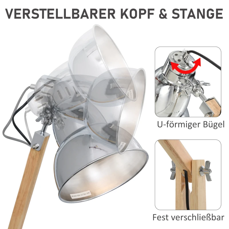 HOMCOM Lampa podłogowa lampa stojąca z regulacją wysokości regulowany klosz E27 lite drewno
