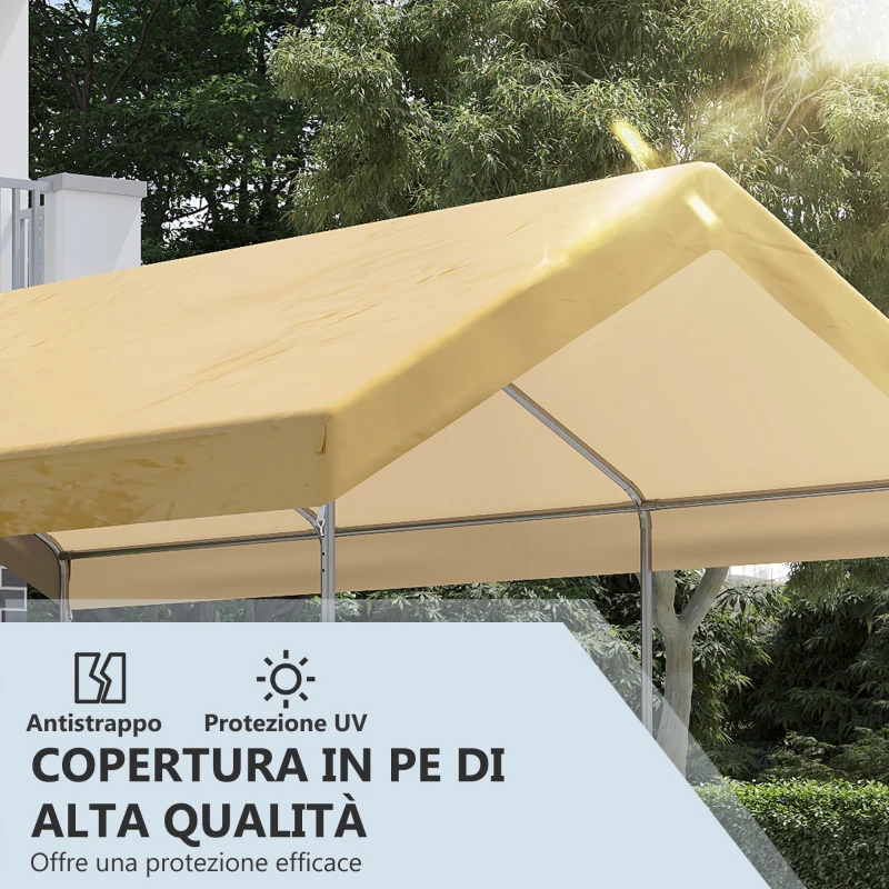 Outsunny Tendone da Giardino ad Altezza Regolabile in Acciaio e PE per Auto Piccole e Medie, 600x295x265-310 cm, Beige