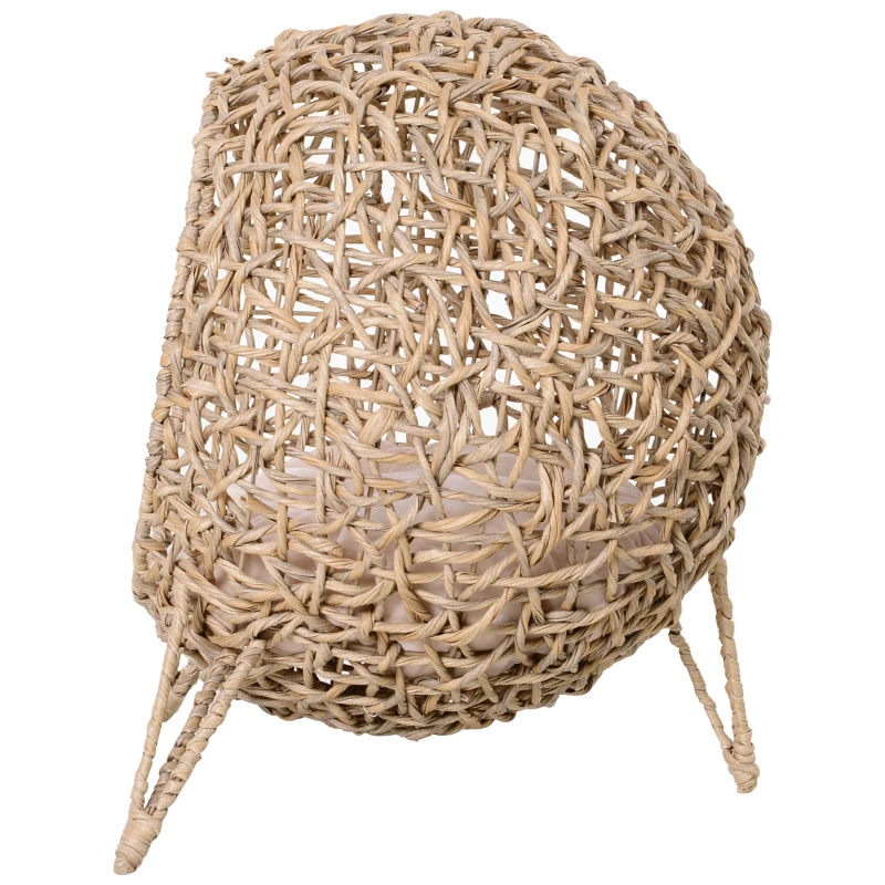PawHut domek dla kota, jaskinia dla kota, kosz dla kota, legowisko dla kota z poduszką, z nogami, kosz jaskinia, rattan PE kolor naturalny Ø52 x 58 cm domek dla kota jaskinia dla kota kosz dla kota poduszka nogi jaskinia kosz PE