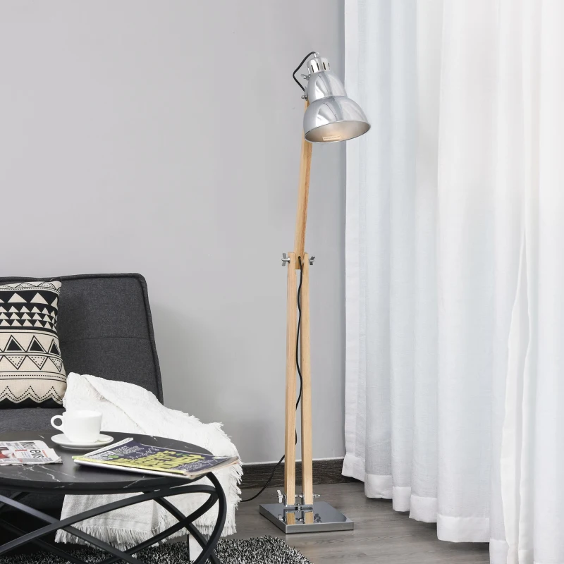 HOMCOM Lampa podłogowa lampa stojąca z regulacją wysokości regulowany klosz E27 lite drewno