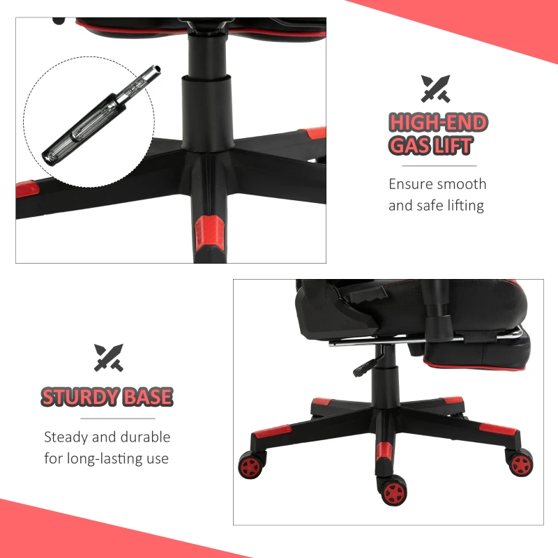 Vinsetto High-Back Gaming Chair, Racing Style Gamer Chair, Faux Leather Computer Chair with Footrest, Wheels, Red