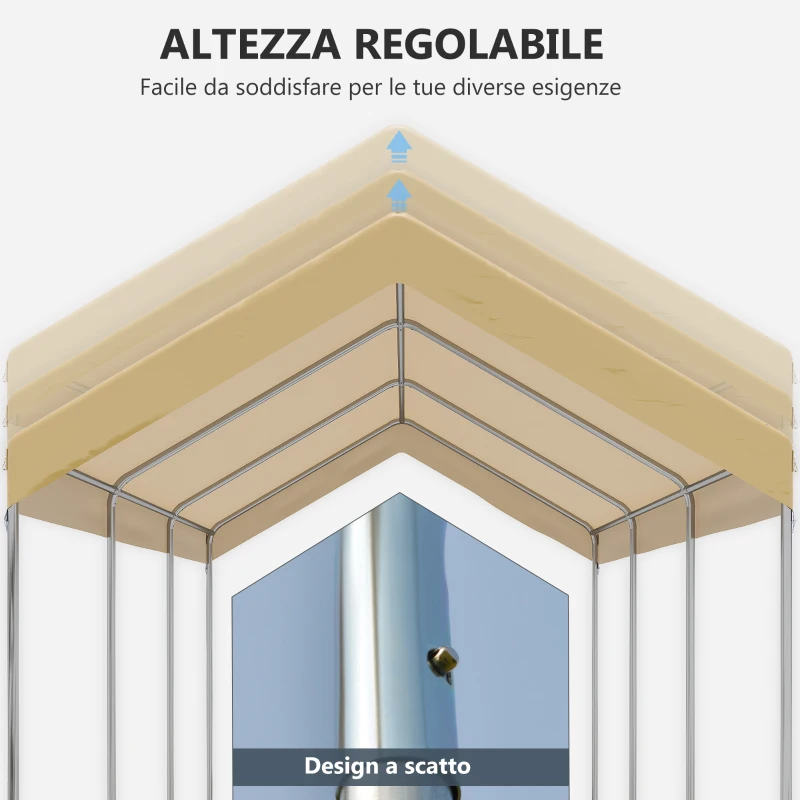 Outsunny Tendone da Giardino ad Altezza Regolabile in Acciaio e PE per Auto Piccole e Medie, 600x295x265-310 cm, Beige