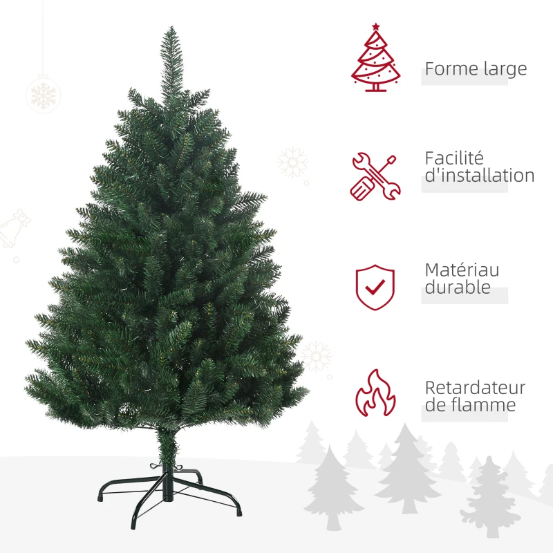 HOMCOM Sapin de Noël artificiel 305 branches avec pied croix acier amovible Ø 85 x 120H cm vert