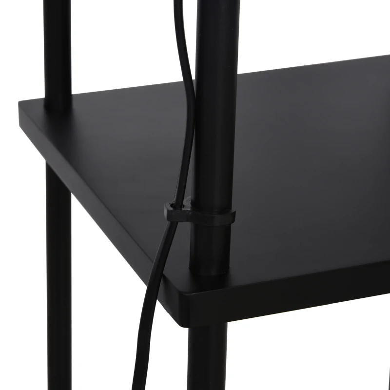 HOMCOM Stehlampe mit Regal Standleuchte Lampe Sockel E27 Polyester Stahl MDF Schwarz+Cremeweiß 34,5 x 34,5 x 150 cm