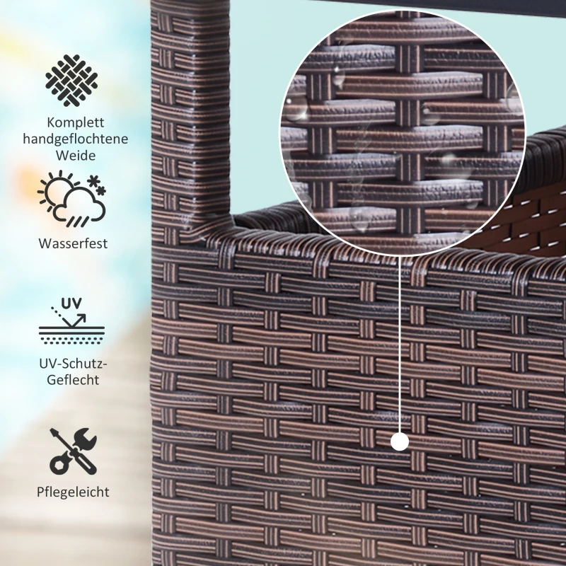 Outsunny® poly-rotan bijzettafel tuintafel voor parasol terrastafel paraplubak incl. zandzak bruin 55,5 l x 55,5 b x 46 h cm