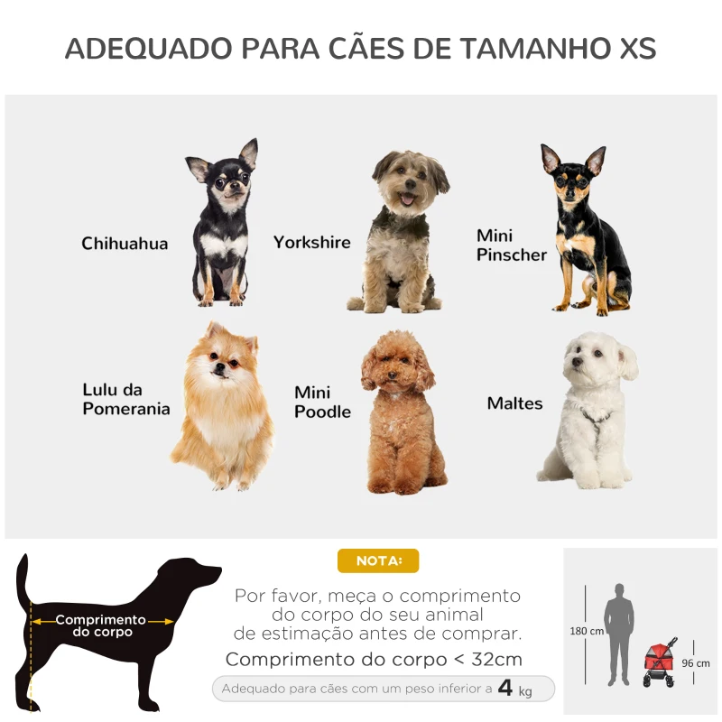 PawHut Carrinho para para animais de estimação dobrável e removível em aço tecido Oxford rodas giratórias freios Janela para gatos pequenos Cães 67x45x96 cm Vermelho