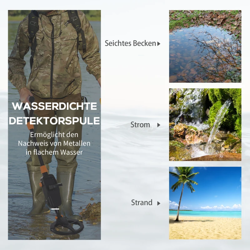 Outsunny Metalldetektor Metallsuchgerät mit LCD Display wasserdicht 16,5cm Suchspule ABS Ф16,5 x 81cm