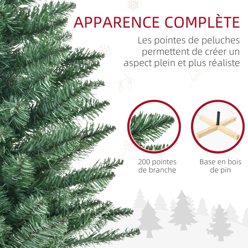 HOMCOM Sapin de Noël artificiel 200 branches avec pied croix en bois amovible - Ø 62 x 120H cm - vert