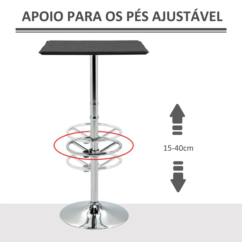 HOMCOM Mesa de Bar Mesa Alta de Cozinha com Apoio para os Pés Ajustável e Estrutura de Metal 62x62x110cm Preto e Prata