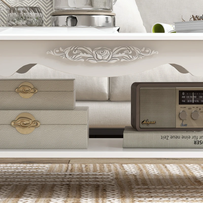 HOMCOM Mesa de Centro de Salón y Comedor de Estilo Elegante tipo Mesita de Café Auxiliar con Estantería color Blanco 94x44x42cm HOMCOM