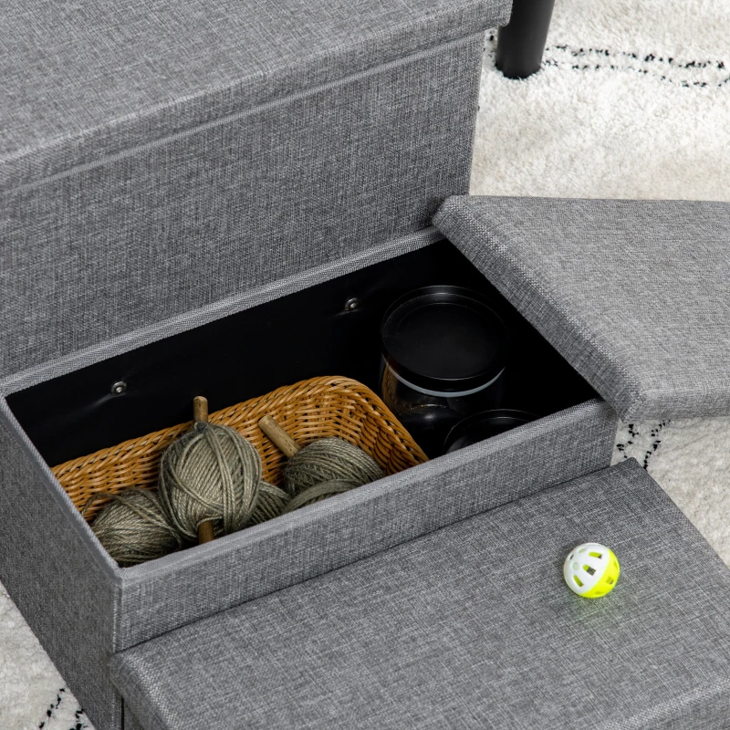 PawHut Scala per Cani e Gatti max 5kg a 3 Gradini, in Tessuto Effetto Lino e MDF, 63.5x42.5x40.5 cm, Grigio