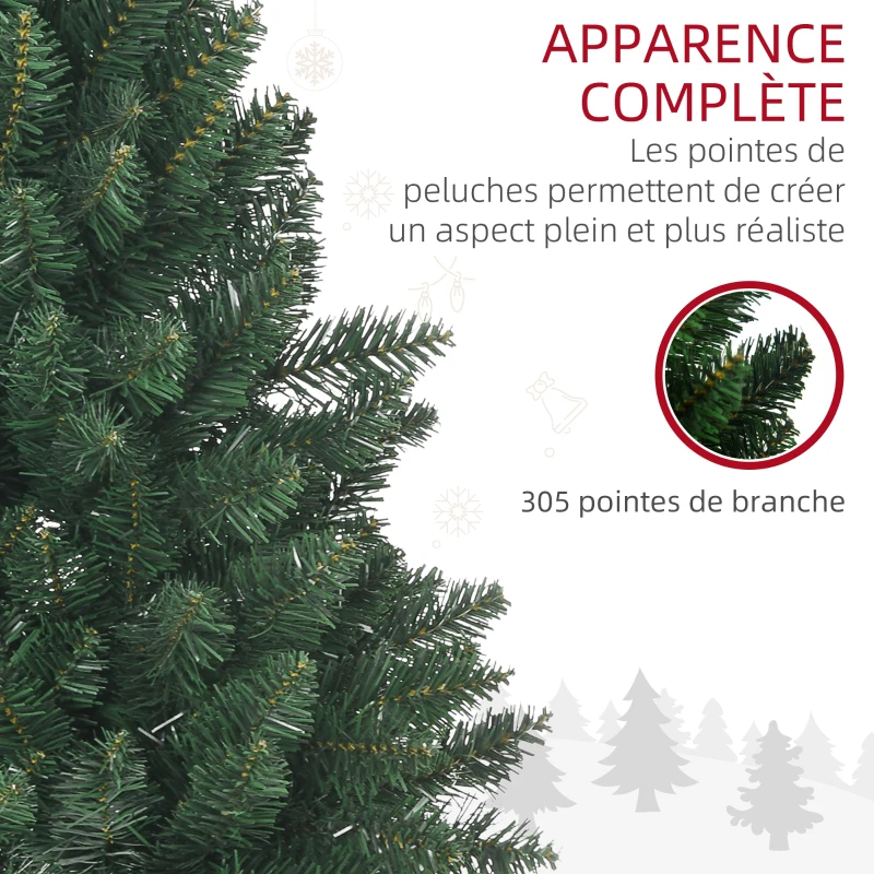 HOMCOM Sapin de Noël artificiel 305 branches avec pied croix acier amovible Ø 85 x 120H cm vert