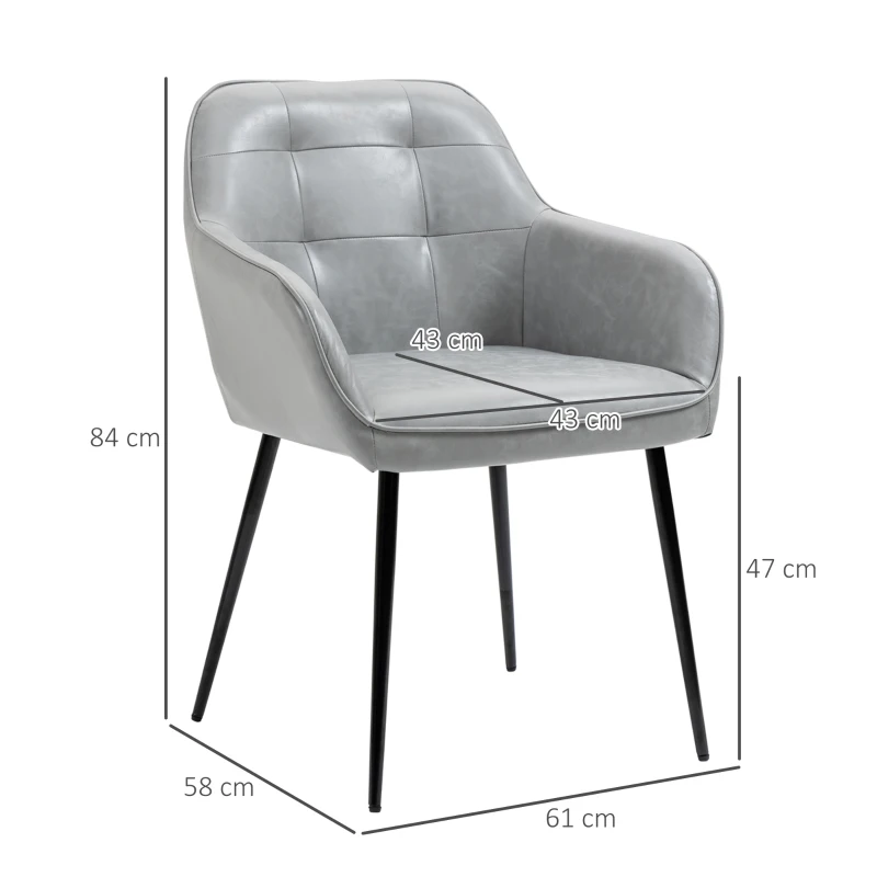 HOMCOM Scaun în Stil Industial cu Spătar din Piele Ecologică și Metal, 61x58x84 cm, Gri