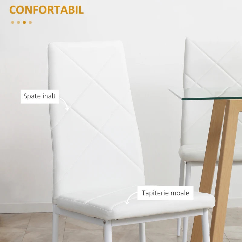 Homcom Set 4 Scaune Sufragerie – Piele Artificiala cu Spatar inalt(m-5)