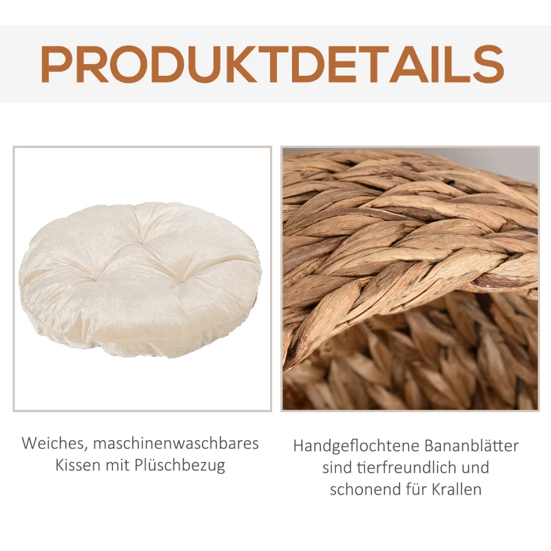 PawHut Kosz dla kota Rattanowe gniazdo dla kota Legowisko dla kota z poduszką Legowisko dla zwierząt domowych brązowy