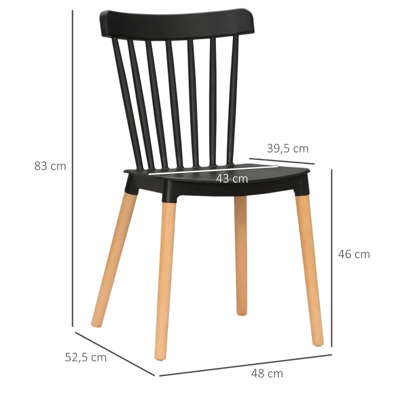 HOMCOM Conjunto de 4 Cadeiras Estilo Nórdico com Encosto Alto e Pés de Madeira de Faia 48x52,5x83cm Preto e Madeira