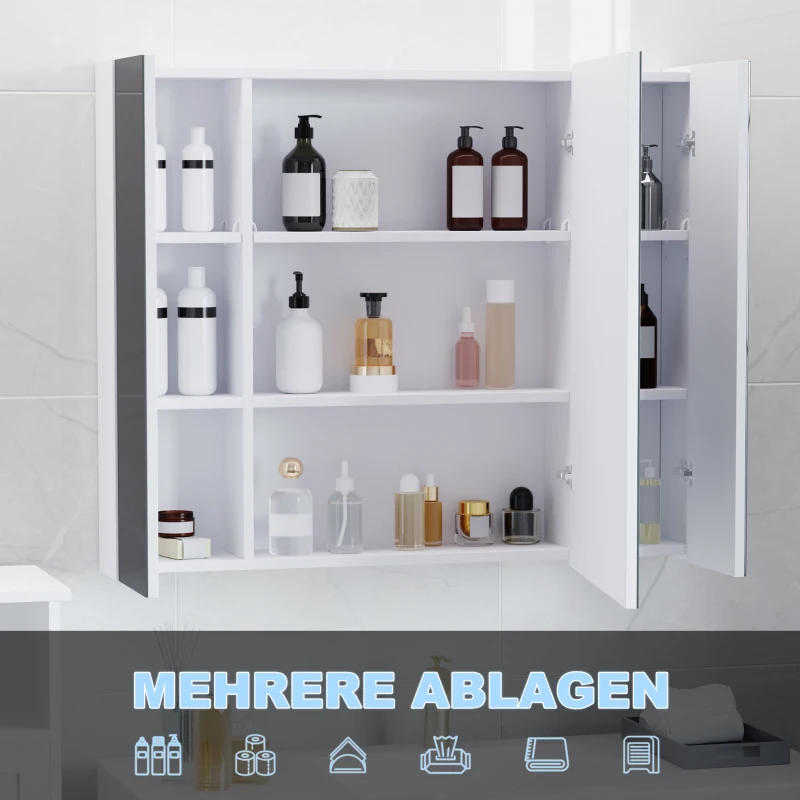 kleankin Spiegelschrank Badschrank mit LED-Beleuchtung 90 x 15 x 75cm Weiß