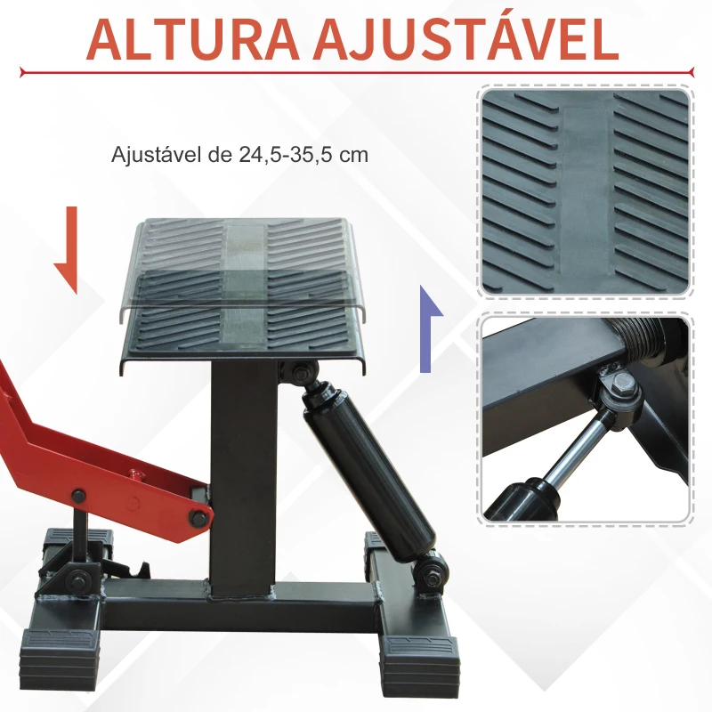 HOMCOM Plataforma Elevadora para Motocicletas Universal com Altura Ajustável 28x17,5x24,5x35,5 cm Preto e Vermelho