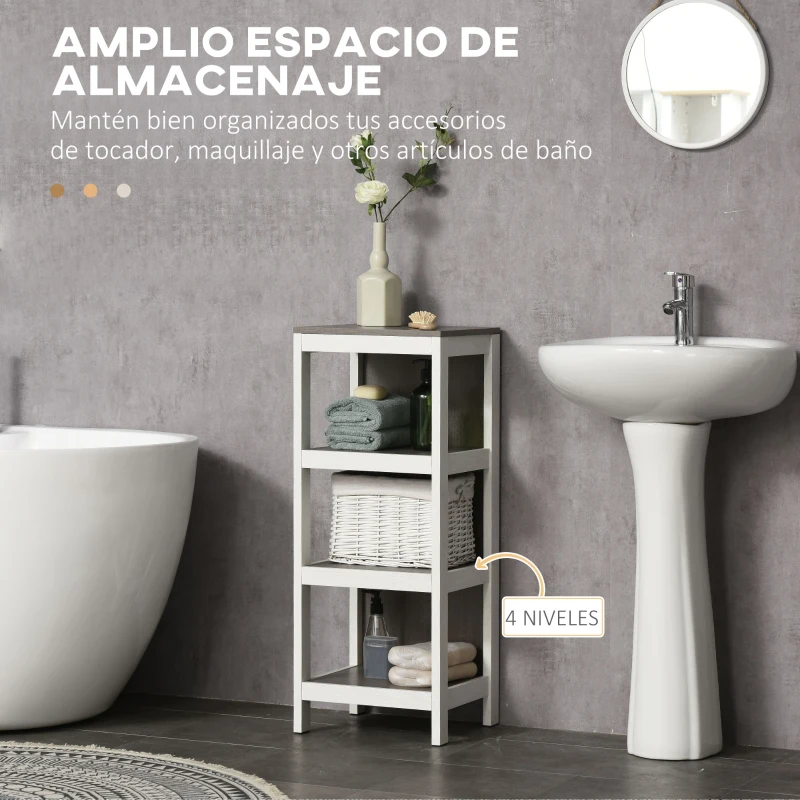 kleankin Estantería de Suelo para Baño de 3 Niveles Estante de Almacenaje Multiusos para Cocina Salón 32x30x82 cm Blanco