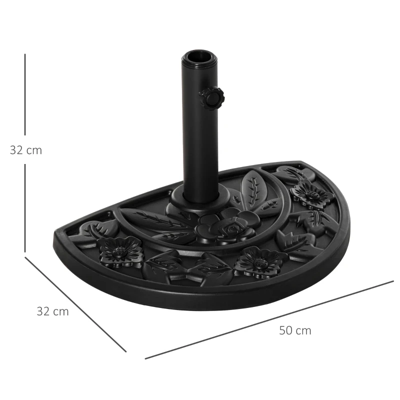 Outsunny Base para Chapéu de Sol Semicircular 9 kg Apto para Mastros de 35 mm 38 mm e 48 mm Preenchido com Cimento 50x32x32cm Preto