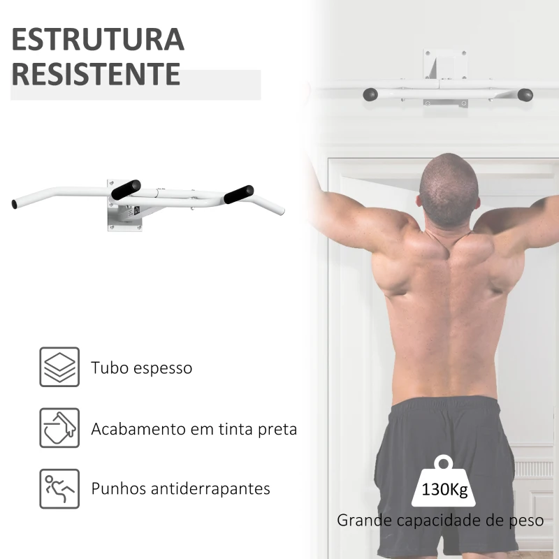 HOMCOM Barra de Abdominais Fixa na Parede para Abdominais e Exercícios de Musculação - Branco - 118x44x20 cm